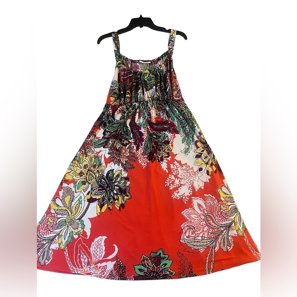 T Tahari Women’s Floral Print Tropical Vacation Multicolored Casual Midi Dress